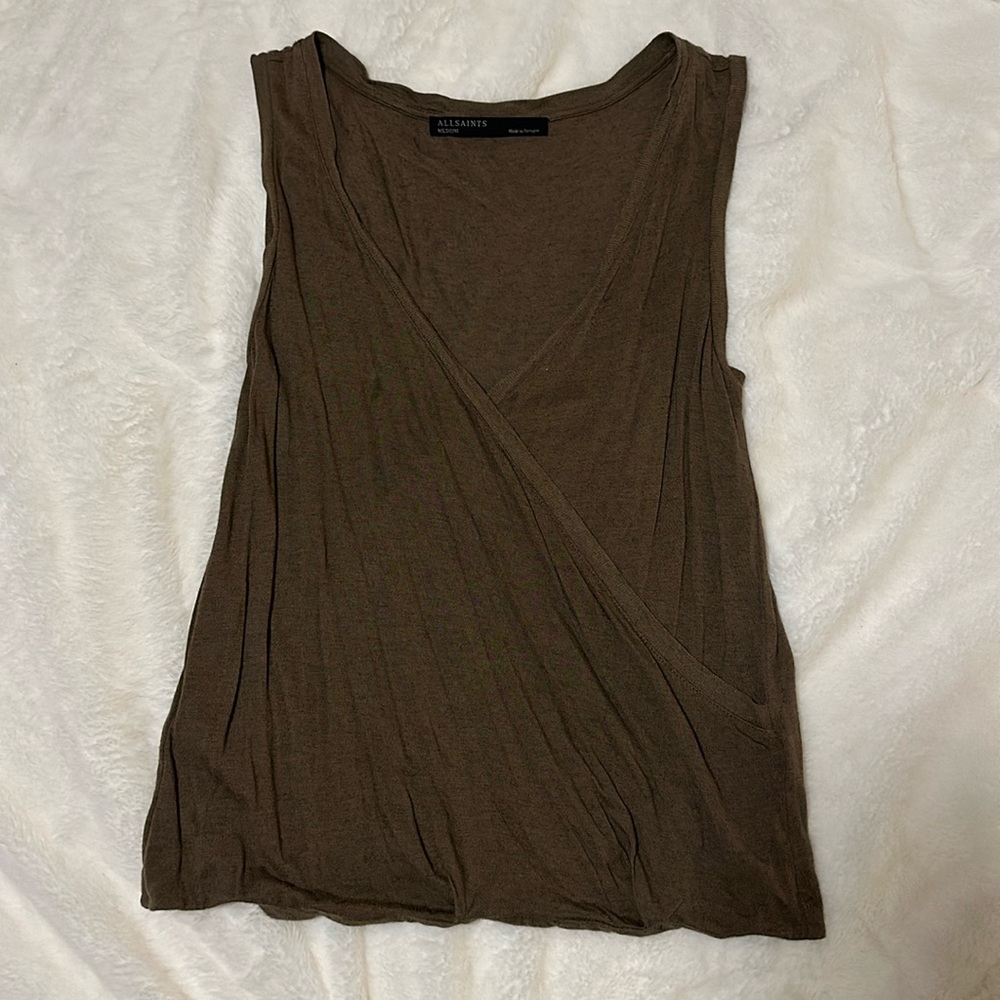 allsaints brown faux wrap tank